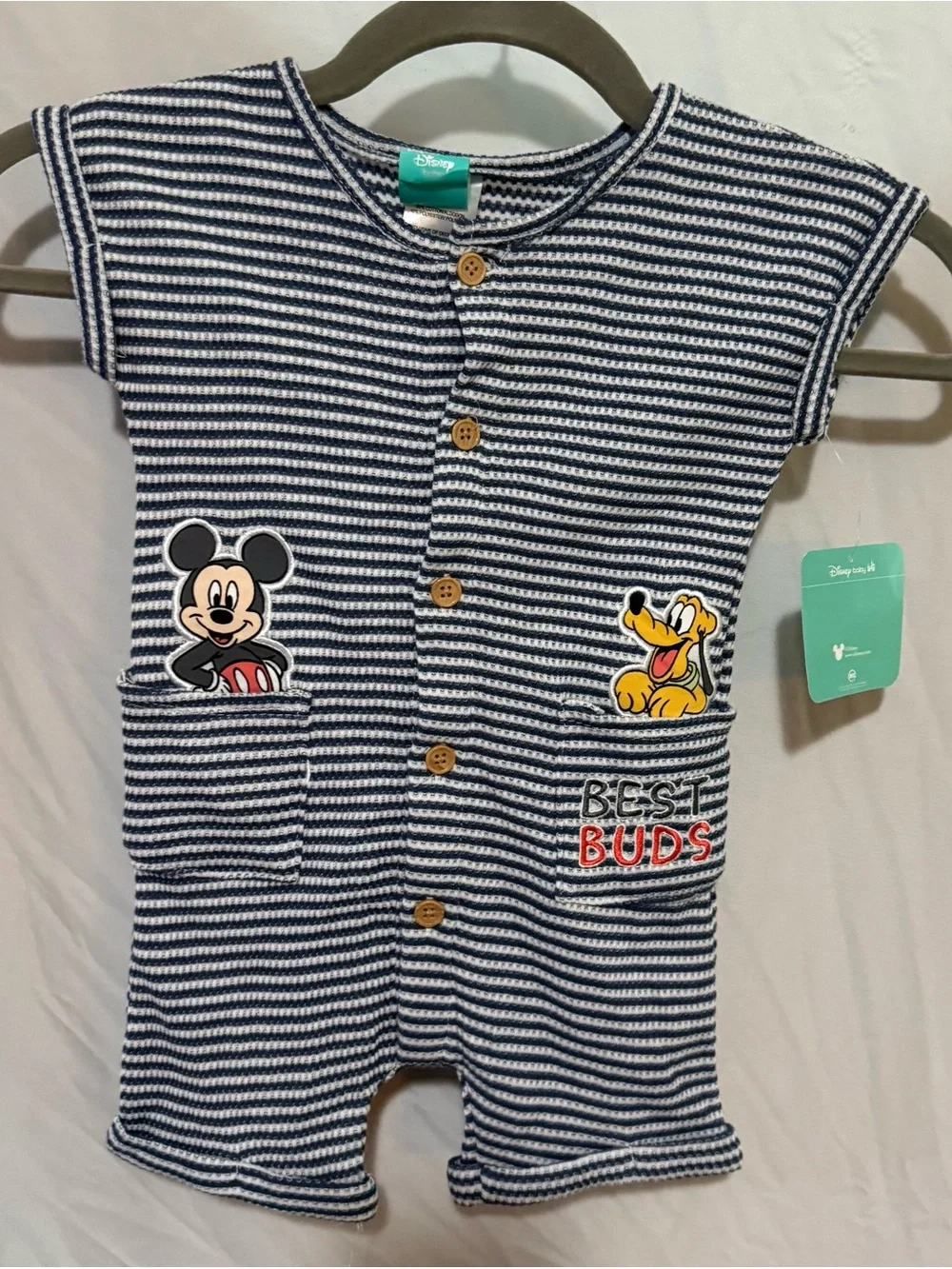 Disney Navy & White Striped Mickey and Pluto One-Piece NWT